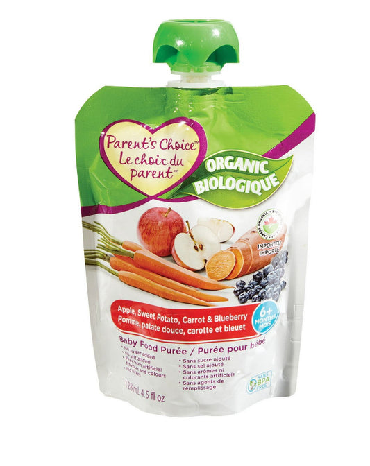 Parent's Choice Organic Food Puree - Apple, Sweet Potato, Carrot & Blueberry, Parent's Choice 食品泥 - 蘋果、甜薯、胡蘿蔔和藍莓128 ml(wm6)