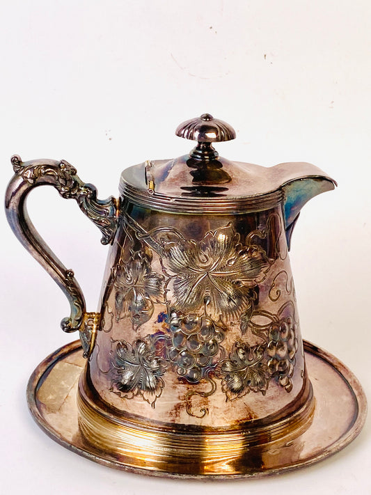 極美 銅鍍銀浮雕 奶盅/茶海/公杯