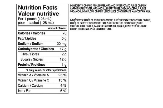 Parent's Choice Organic Food Puree - Apple, Sweet Potato, Carrot & Blueberry, Parent's Choice 食品泥 - 蘋果、甜薯、胡蘿蔔和藍莓128 ml（wm6)